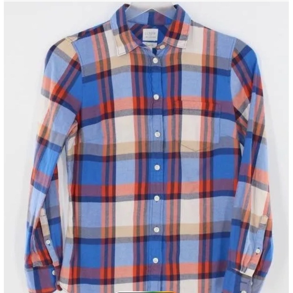 J.Crew Plaid Button Down Shirt Mens Medium Blue‎ Orange New Without Tags
